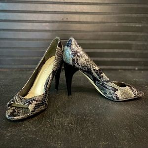 Via Spiga Snakeskin Peep-toe 4” Heels